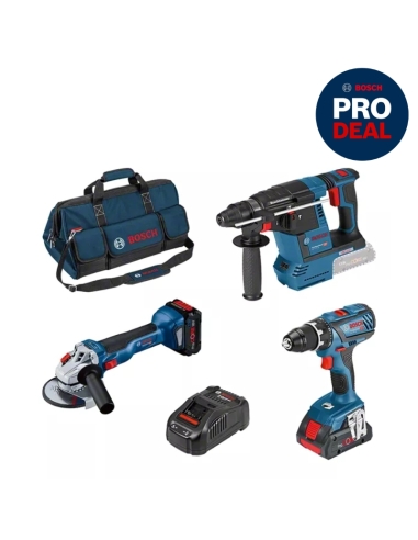 COMBI-KIT 3 OUTILS 18V : GSR + GWS + GBH + 2 BATTERIES PROCORE18V (1 DE 4,0 AH + 1 DE 8,0 AH) + CHARGEUR GAL - BOSCH