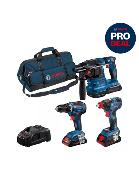 COMBI-KIT 3 OUTILS 18V : GSR 18V-55 + GDX 18V-200 + GBH 18V-22 + 3 BATTERIES 4,0 AH + GAL 1880CV PROFESSIONAL - BOSCH