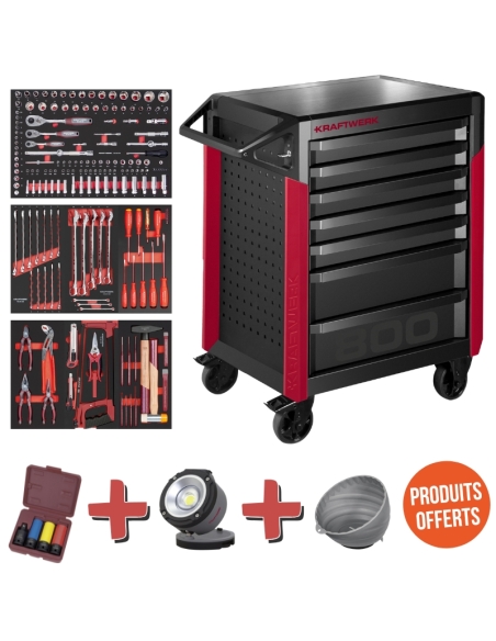 SERVANTE D'ATELIER PT800 + BOL MAGNÉTIQUE EN PLASTIQUE + BALADEUSE LED + JEU DE 4 DOUILLES OFFERTS - KRAFTWERK