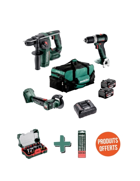 COMBO SET 3.1.1 18V : MACHINES SANS FIL EN SET + OFFERTS COFFRET D’EMBOUTS ET FORETS À MARTEAU - METABO