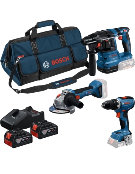 SET COMBINÉ 3 OUTILS 18V GSR + GWS + GBH + 2 x GBA 18V 4.0Ah + GAL 18V-40 - BOSCH