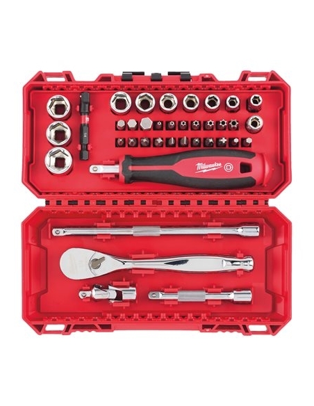 SET DE DOUILLES ET CLÉS À CLIQUET 1/4" AVEC EMBOUTS - MILWAUKEE