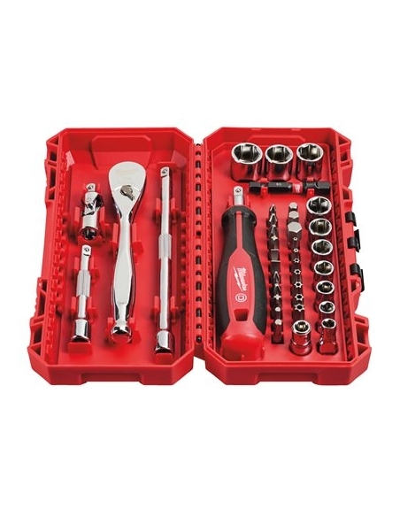 SET DE DOUILLES ET CLÉS À CLIQUET 1/4" AVEC EMBOUTS - MILWAUKEE