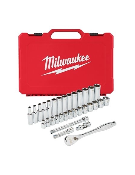 SET DE DOUILLES À CLIQUET 3/8 DRIVE 32 PC RATCHET + SOCKET SET METRIC - MILWAUKEE