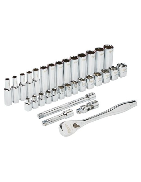 SET DE DOUILLES À CLIQUET 3/8 DRIVE 32 PC RATCHET + SOCKET SET METRIC - MILWAUKEE