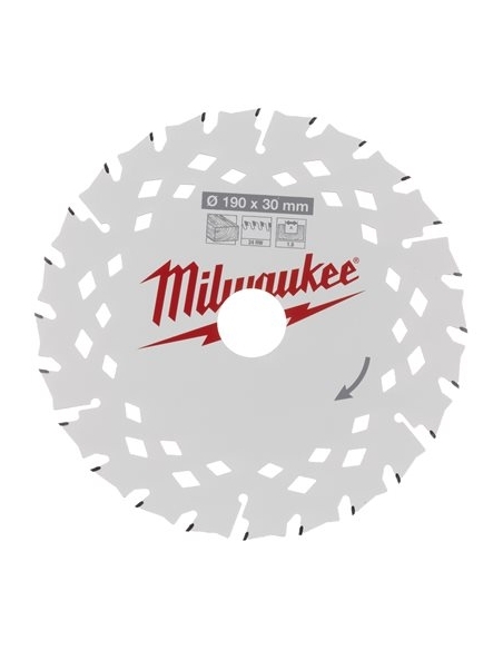LAME DE SCIE POUR LE BOIS POUR SCIES CIRCULAIRES A MAIN 190/30 MM 24 DENTS, DENTURE ALTERNEE, ÉPAISSEUR 1.8 MM - MILWAUKEE