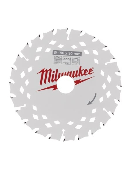LAME DE SCIE POUR LE BOIS POUR SCIES CIRCULAIRES A MAIN 190/30 MM 24 DENTS, DENTURE ALTERNEE, ÉPAISSEUR 1.8 MM - MILWAUKEE